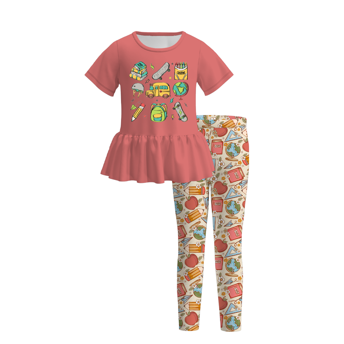 (Pre Order)Girls Back To School Print Outfit Set