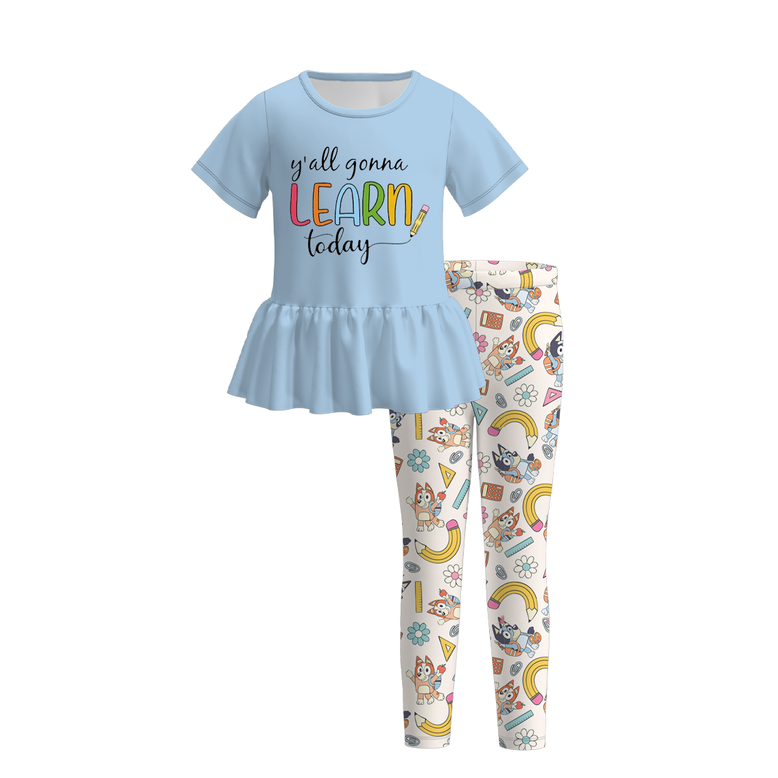 (Pre Order)Girls Back To School Print Outfit Set