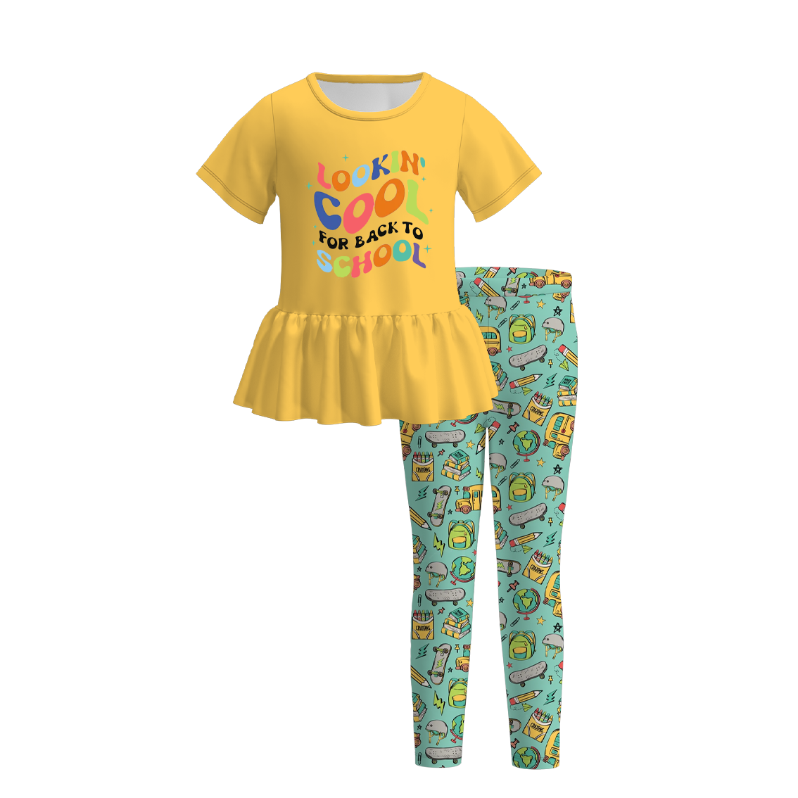 (Pre Order)Girls Back To School Print Outfit Set