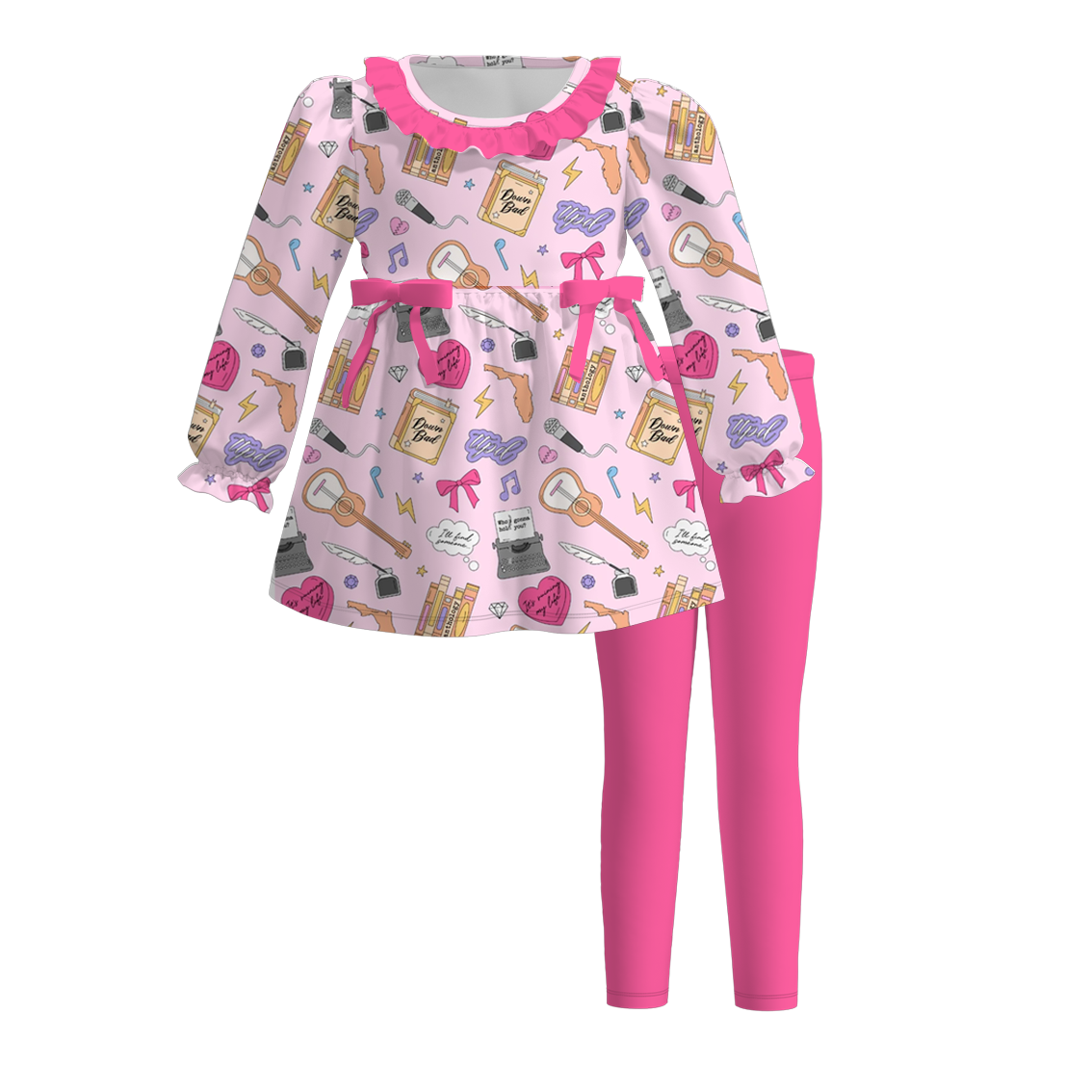 (Pre Order)Girls Cute Print Long-sleeved Pants Set