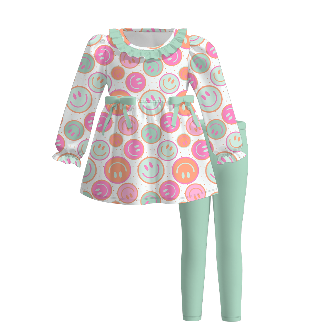 (Pre Order)Girls Cute Print Long-sleeved Pants Set