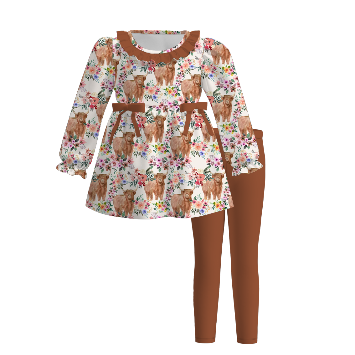 (Pre Order)Girls Cute Print Long-sleeved Pants Set