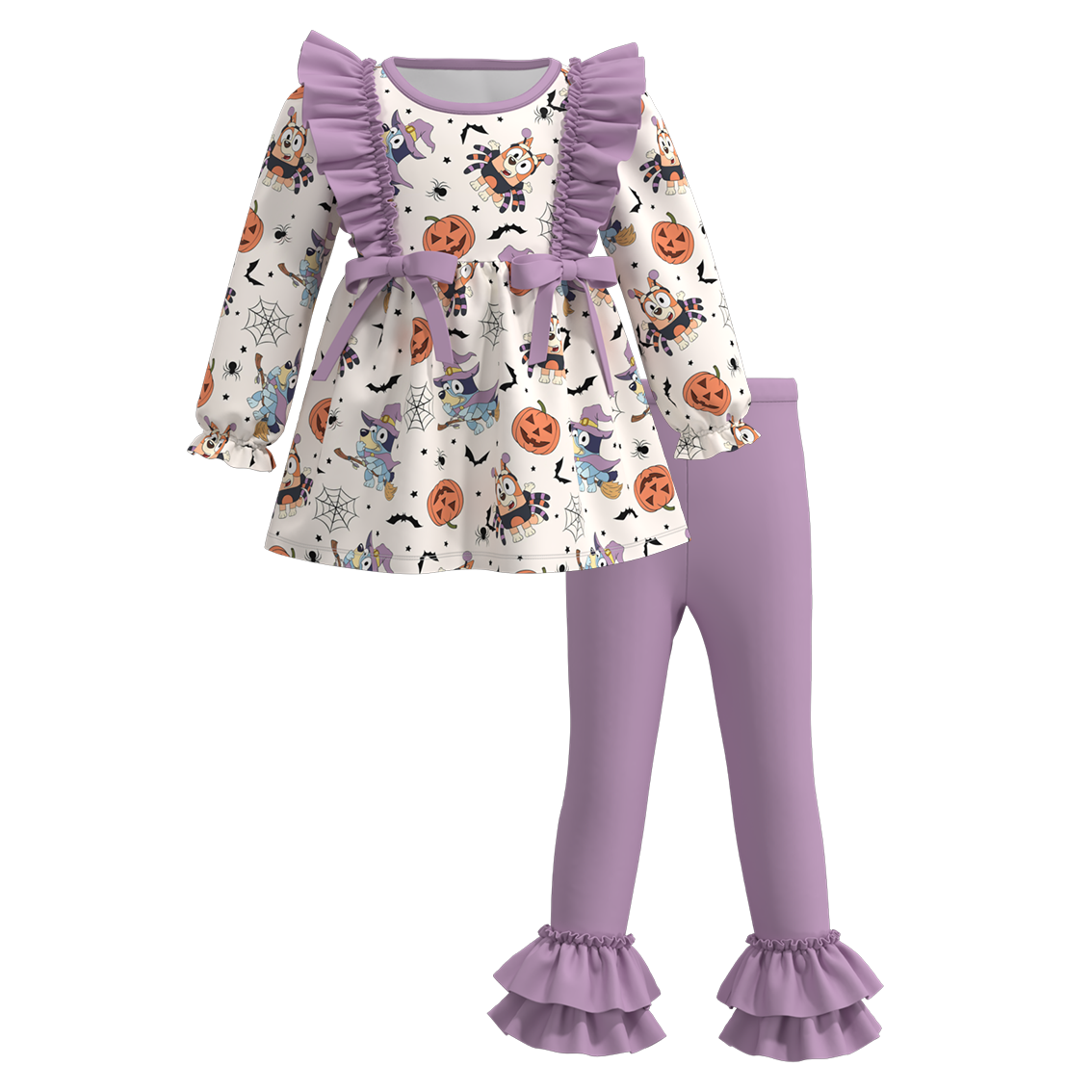 (Pre Orders)Girls Halloween Cartoon Print Ruffled Outfit Set