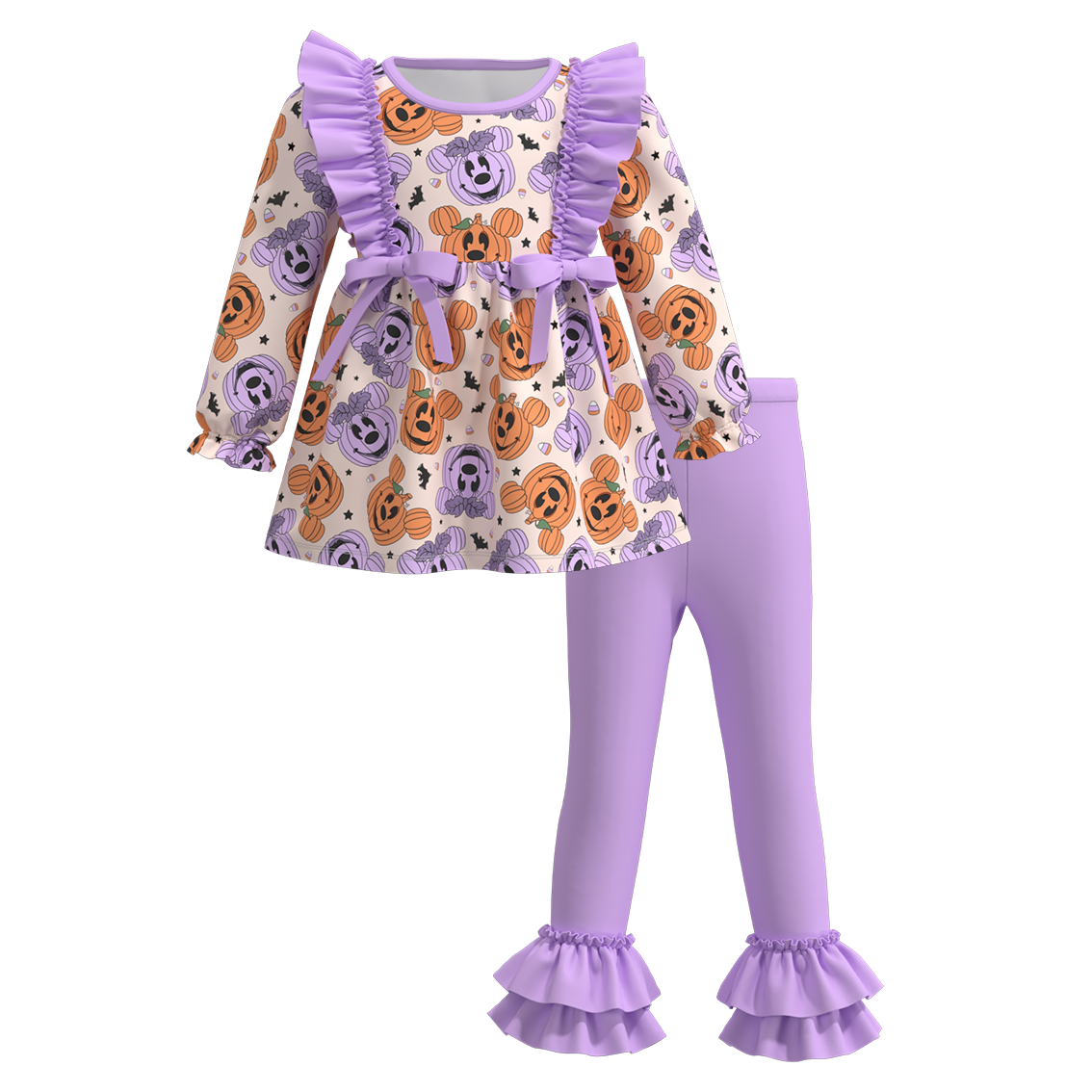 (Pre Orders)Girls Halloween Cartoon Print Ruffled Outfit Set