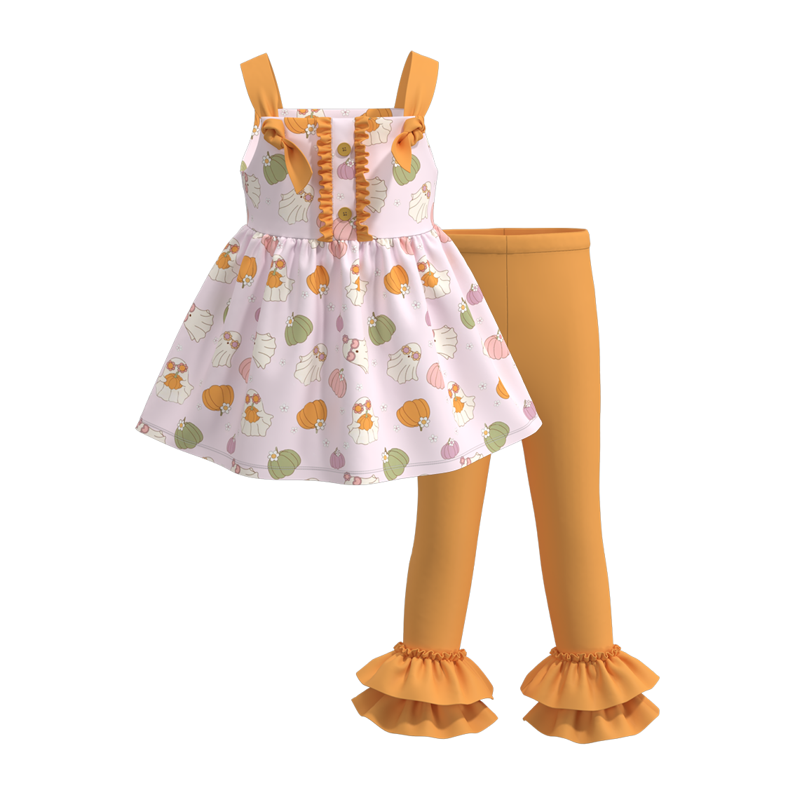 (Pre Orders)Girls Halloween Print Ruffled Pants Set