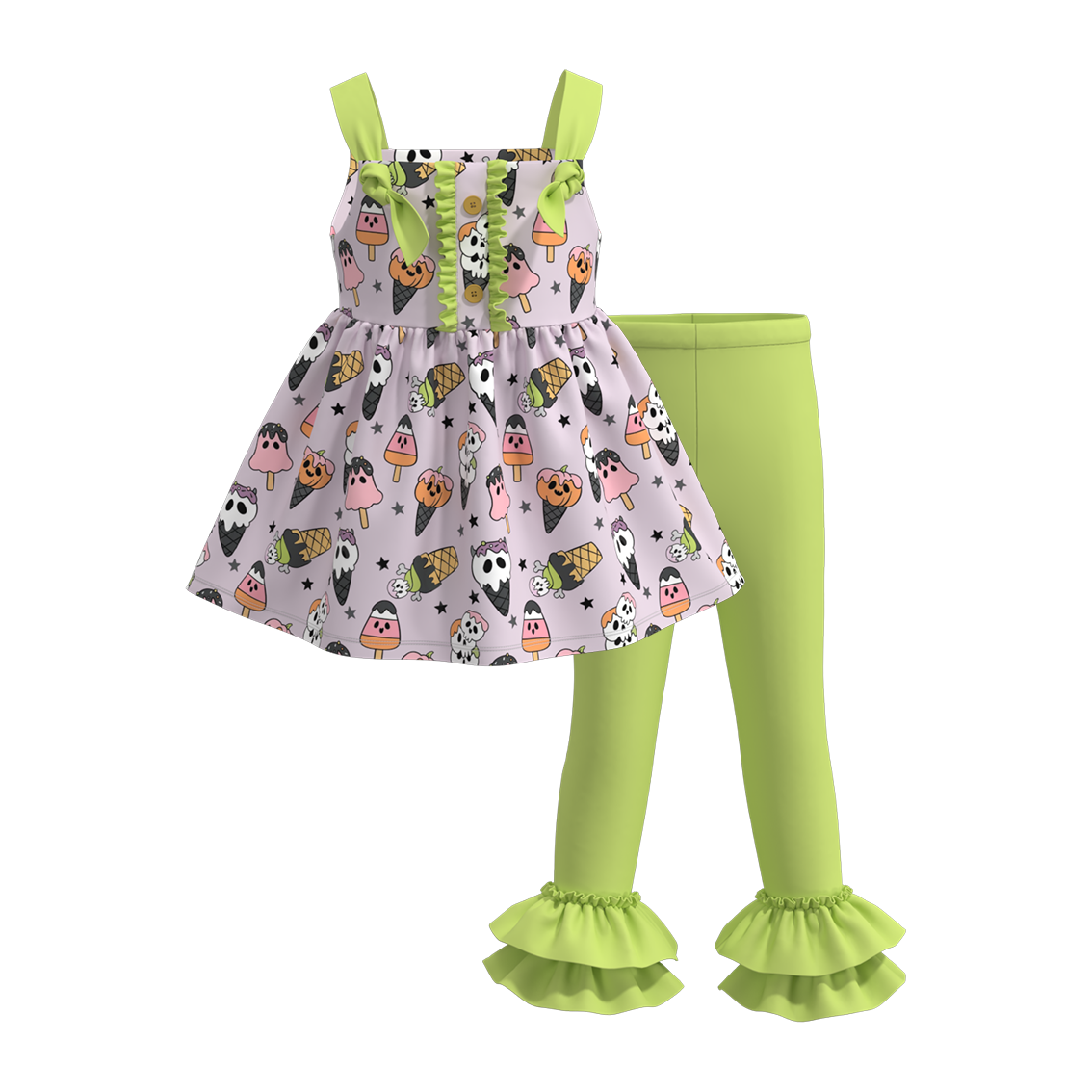 (Pre Orders)Girls Halloween Print Ruffled Pants Set
