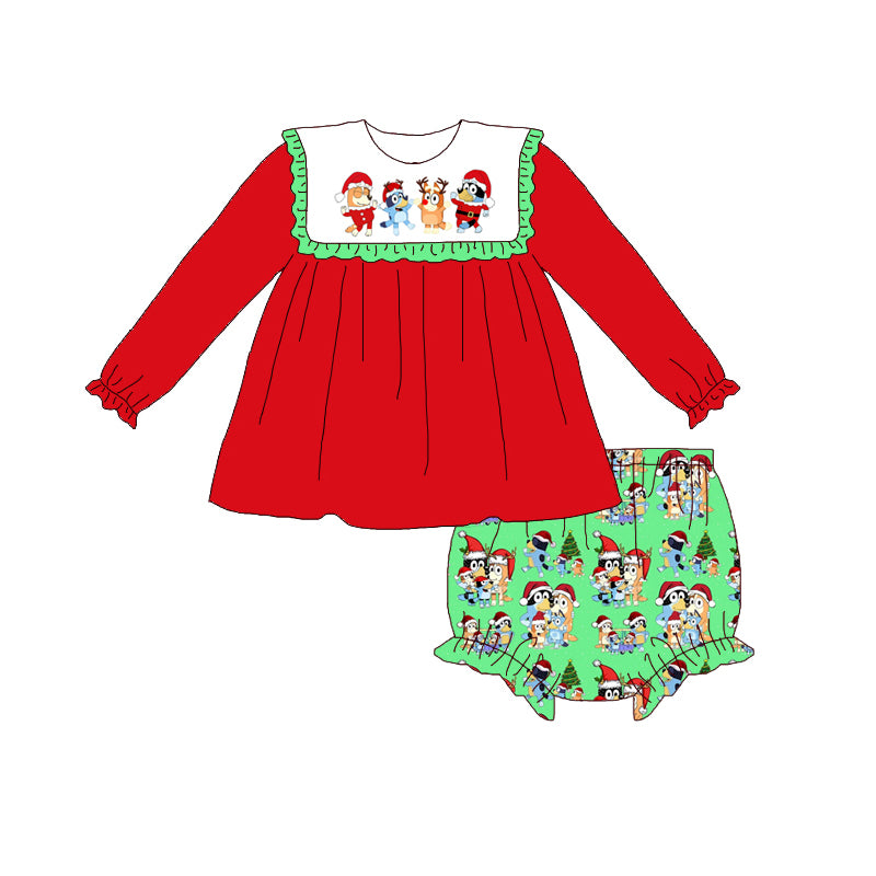 (Pre Order)Baby Girls Christmas Cartoon Print Bloomer Set