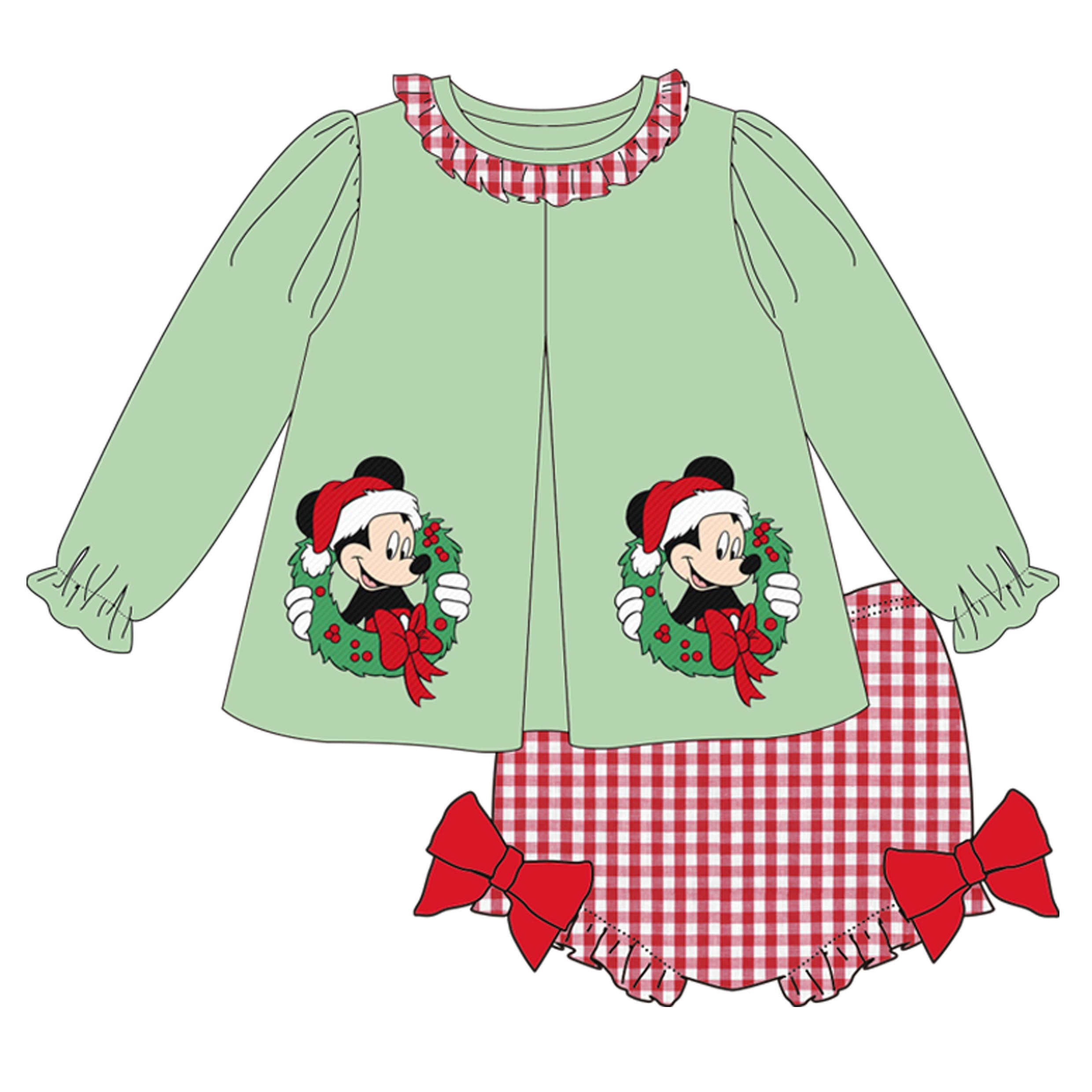 (Pre Order)Baby Girls Christmas Cartoon Print Bloomer Set