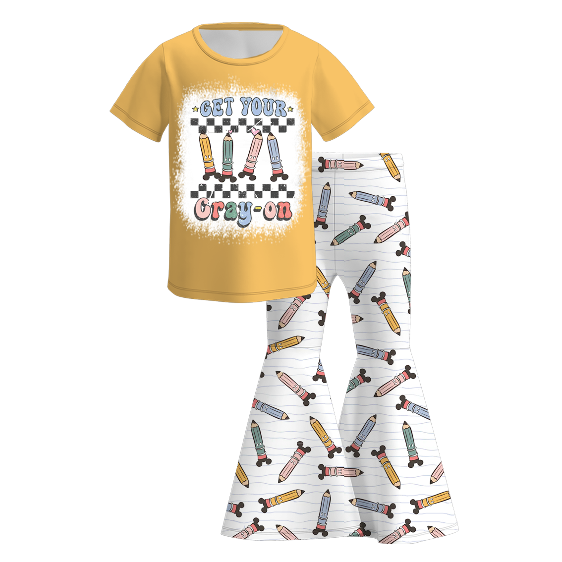 (Pre Order)Girls Back To School Print Outfit Set