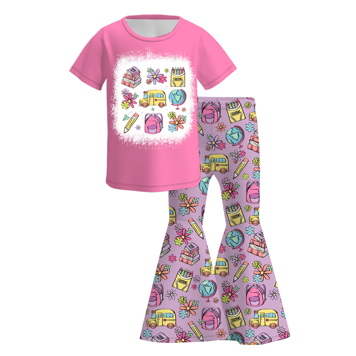 (Pre Order)Girls Back To School Print Outfit Set