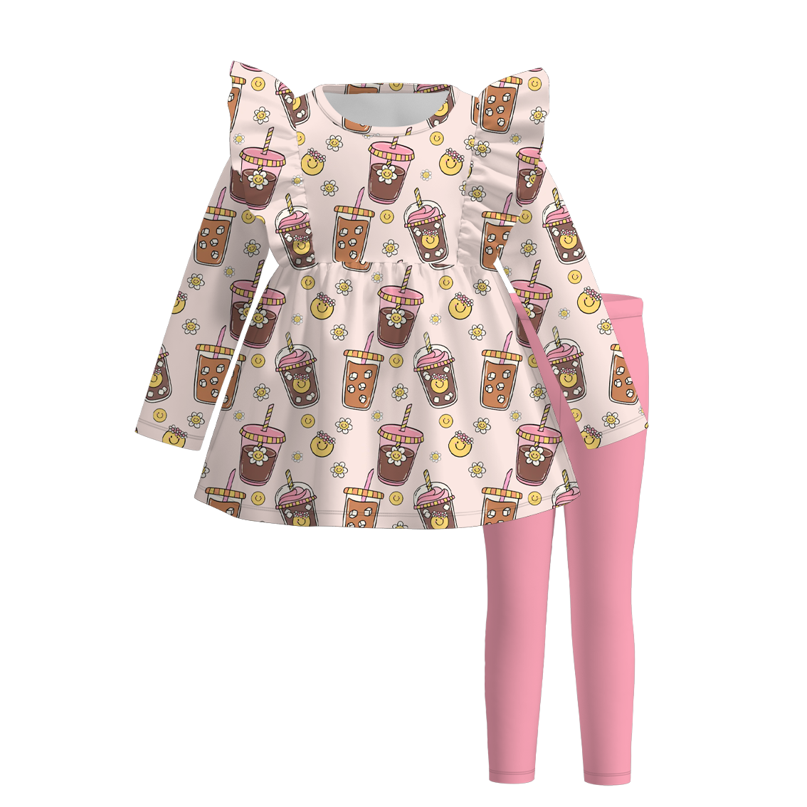(Pre Order)Girls Coffee Or Lattes Print Outfit Set