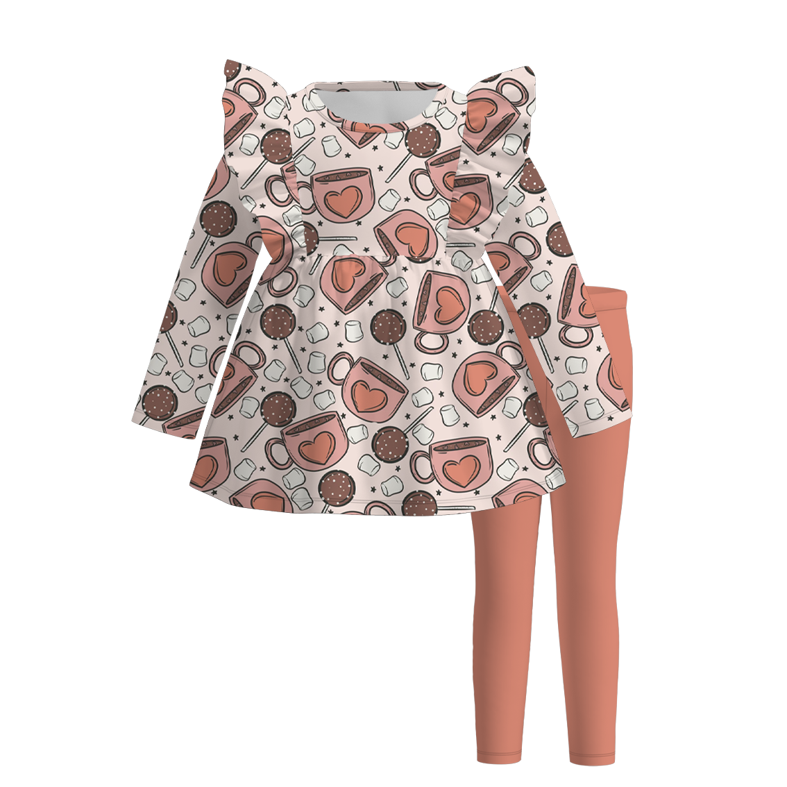 (Pre Order)Girls Coffee Or Lattes Print Outfit Set