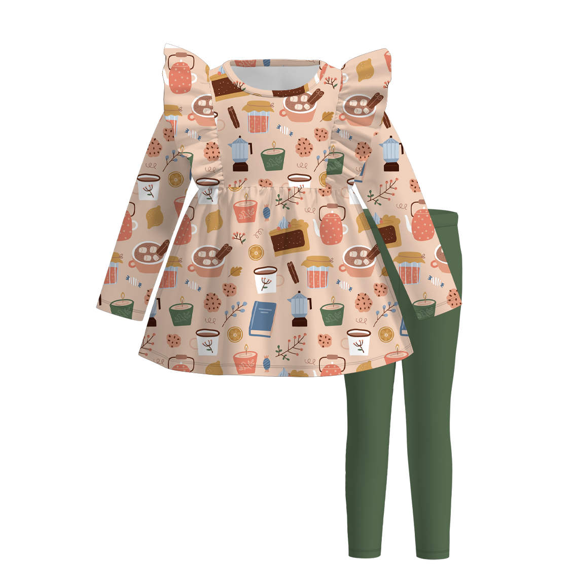 (Pre Order)Girls Coffee Or Lattes Print Outfit Set