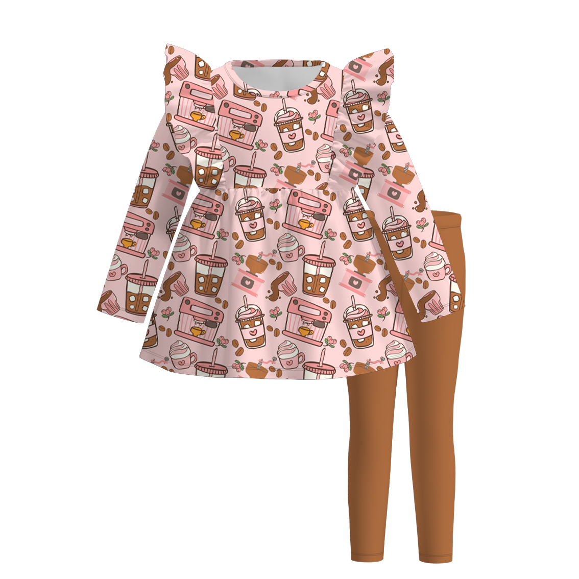 (Pre Order)Girls Coffee Or Lattes Print Outfit Set