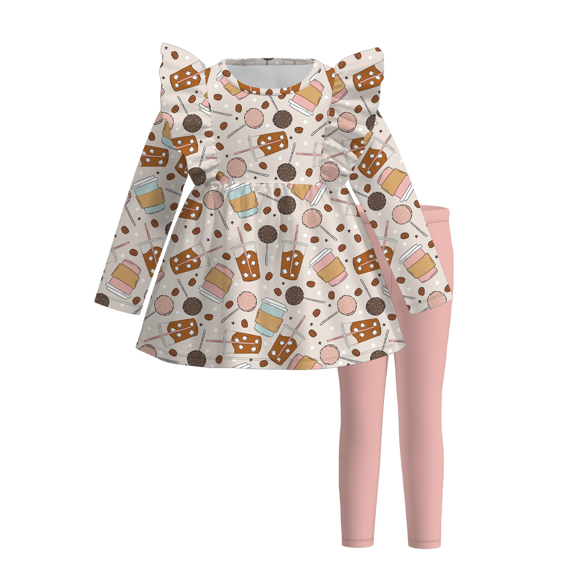 (Pre Order)Girls Coffee Or Lattes Print Outfit Set