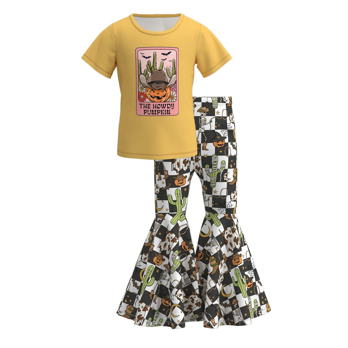 (Pre Orders)Girls Halloween Cartoon Print Outfit Set