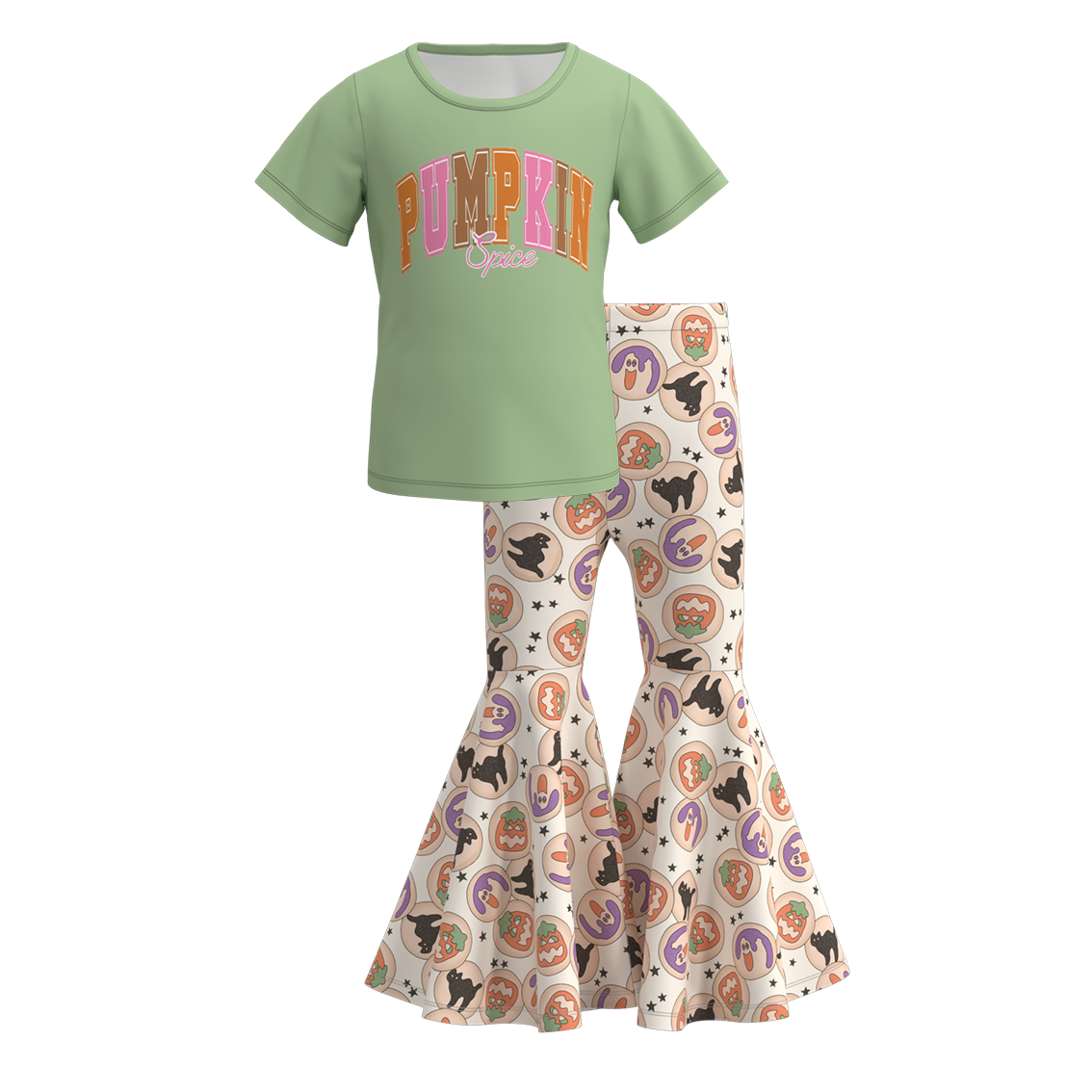 (Pre Orders)Girls Halloween Cartoon Print Outfit Set
