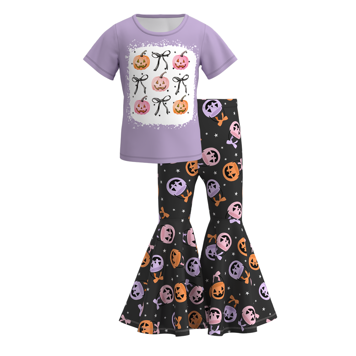 (Pre Orders)Girls Halloween Cartoon Print Outfit Set