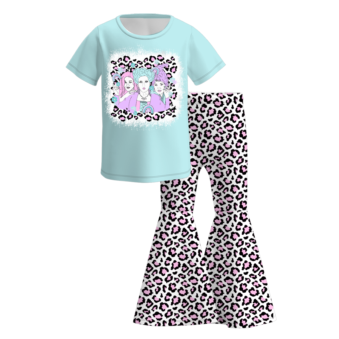 (Pre Order)Girls Halloween Cartoon Print Outfit Set