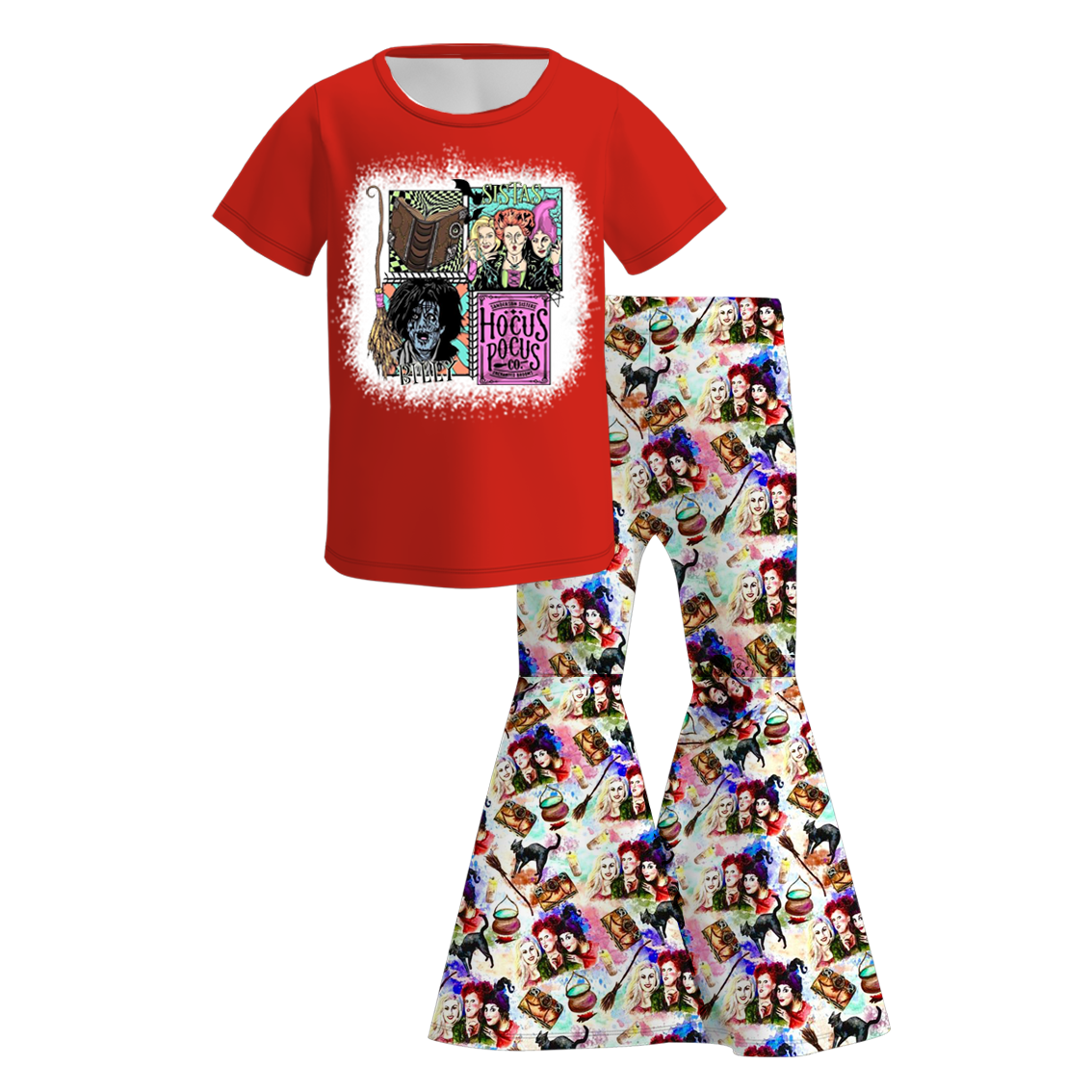 (Pre Order)Girls Halloween Cartoon Print Outfit Set