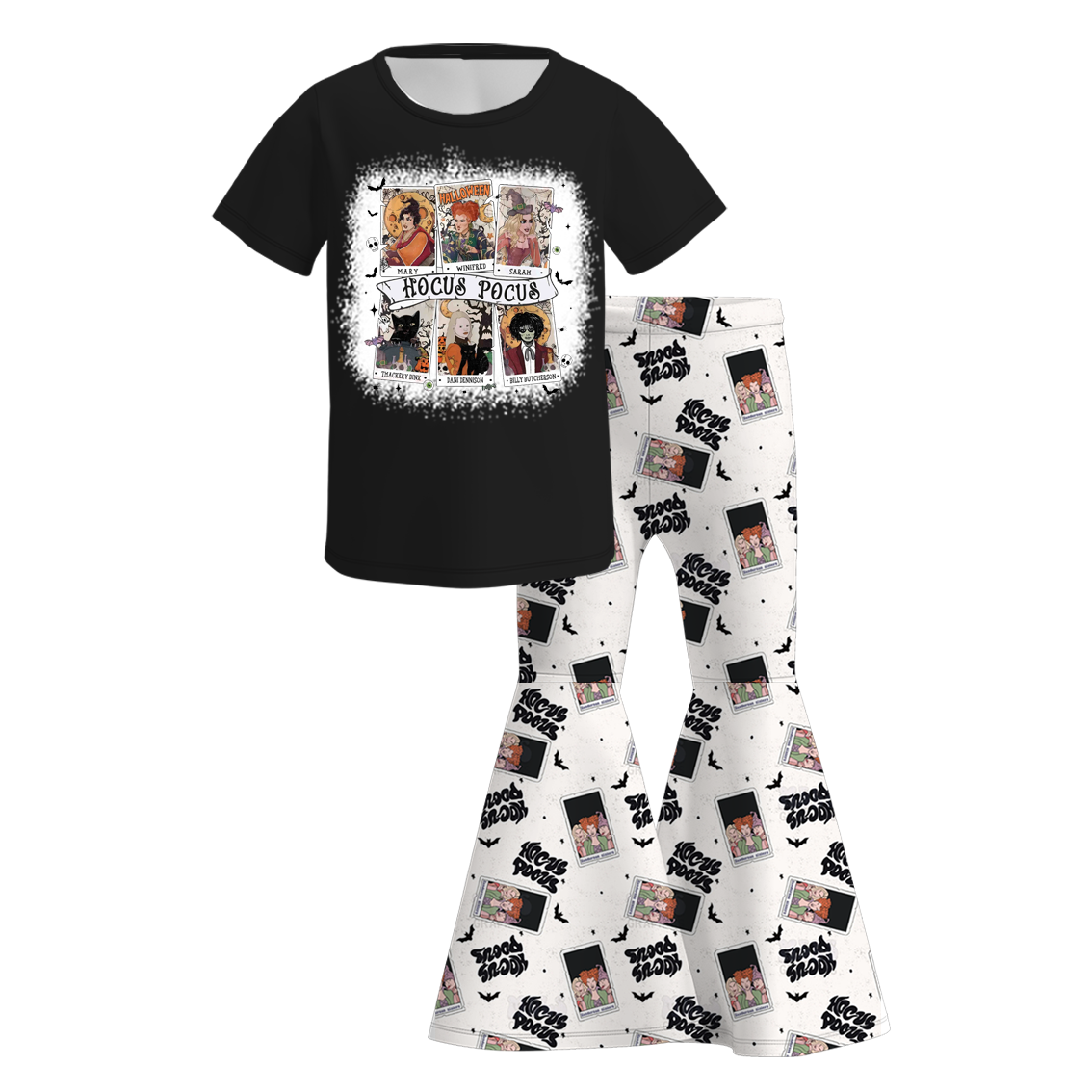 (Pre Order)Girls Halloween Cartoon Print Outfit Set