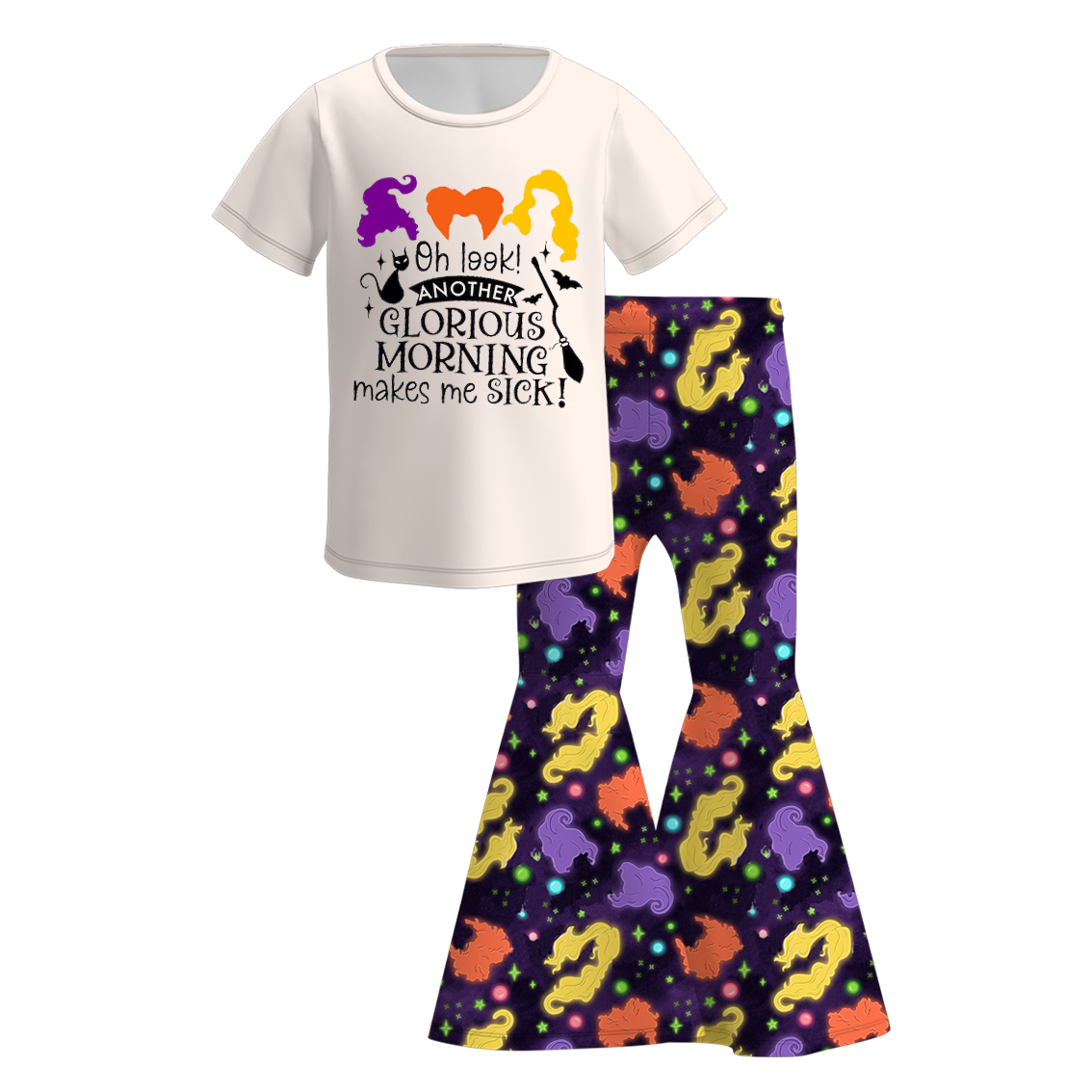 (Pre Order)Girls Halloween Cartoon Print Outfit Set