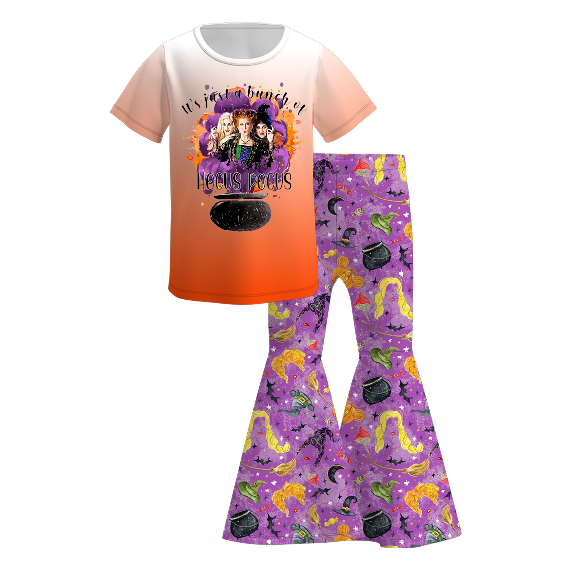 (Pre Order)Girls Halloween Cartoon Print Outfit Set