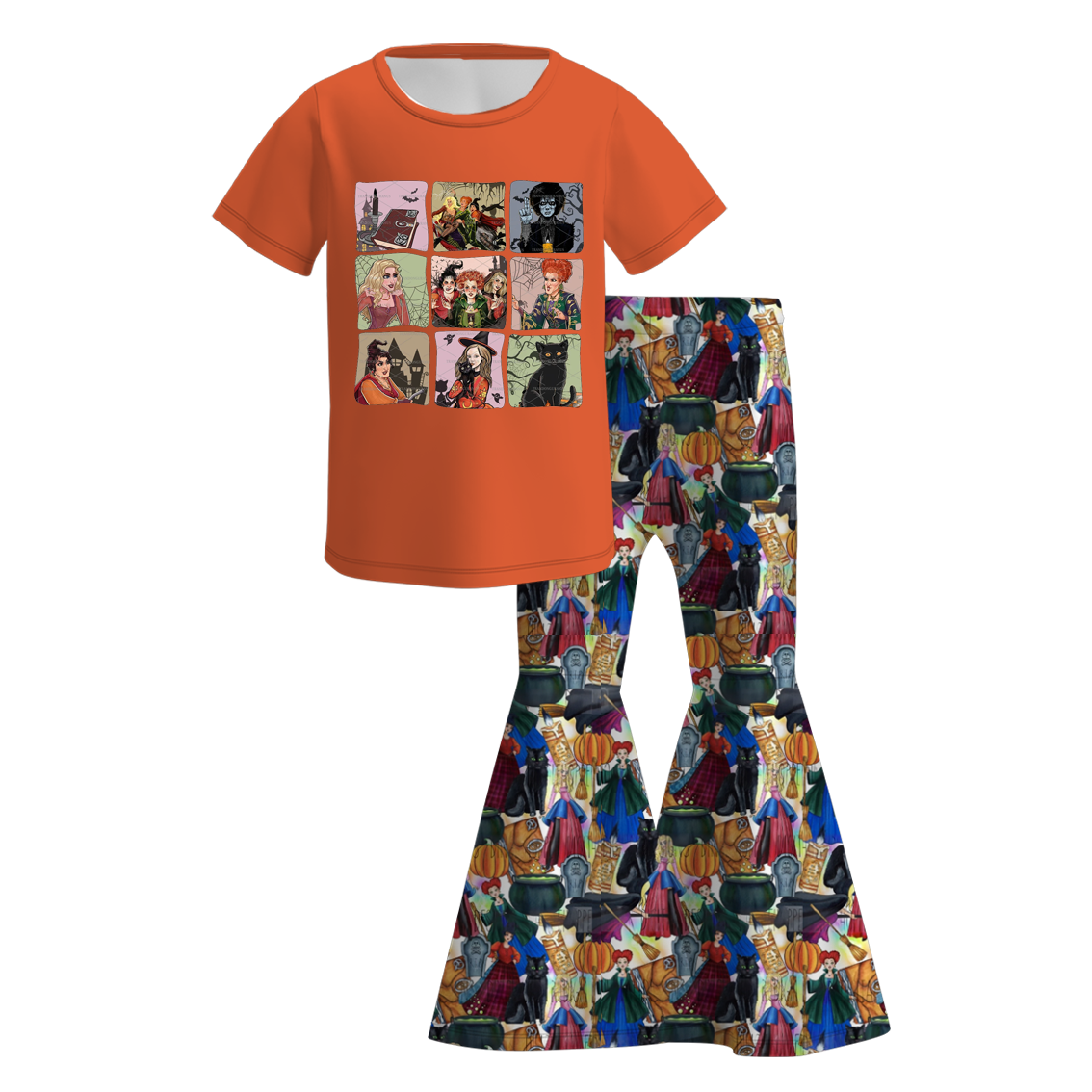 (Pre Order)Girls Halloween Cartoon Print Outfit Set