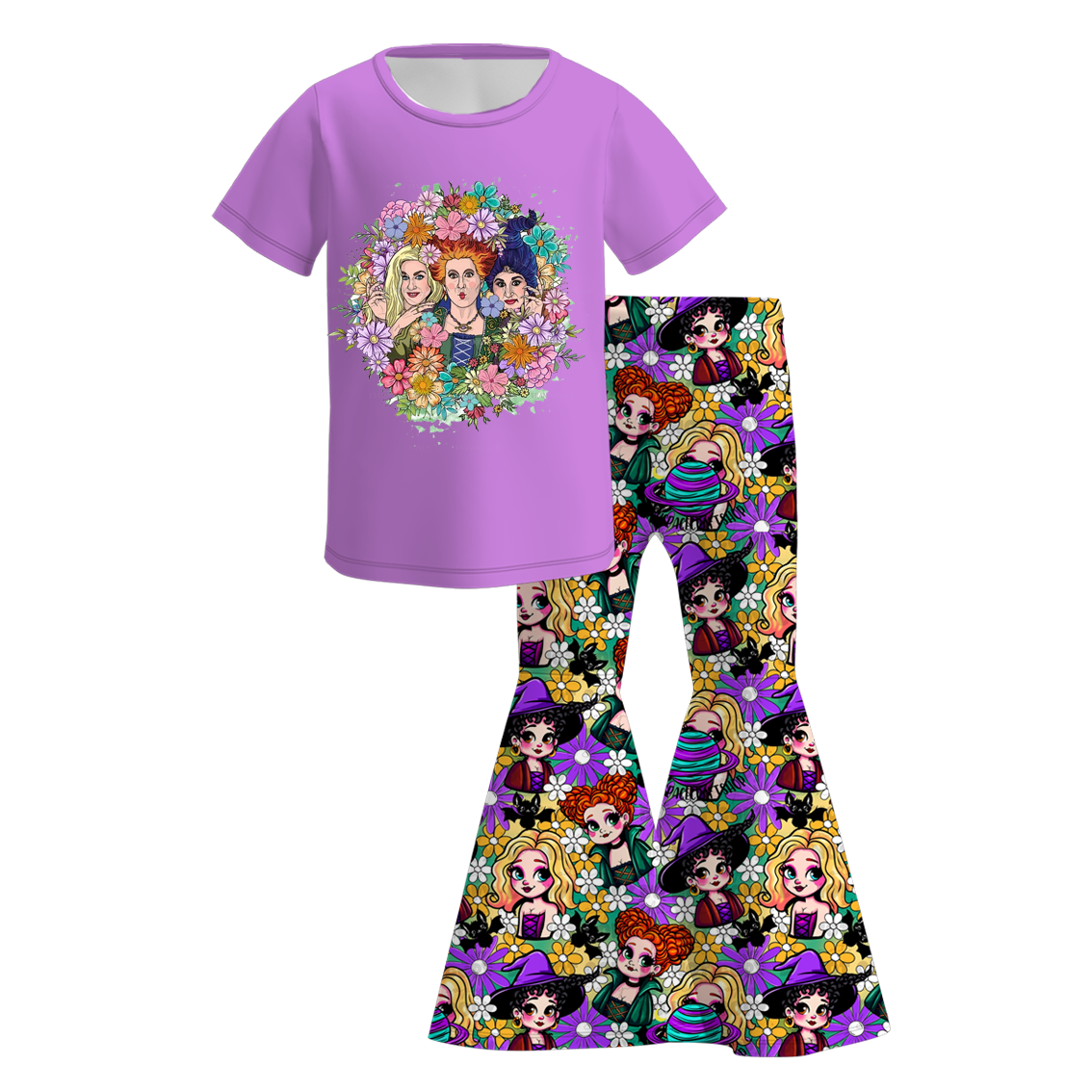 (Pre Order)Girls Halloween Cartoon Print Outfit Set