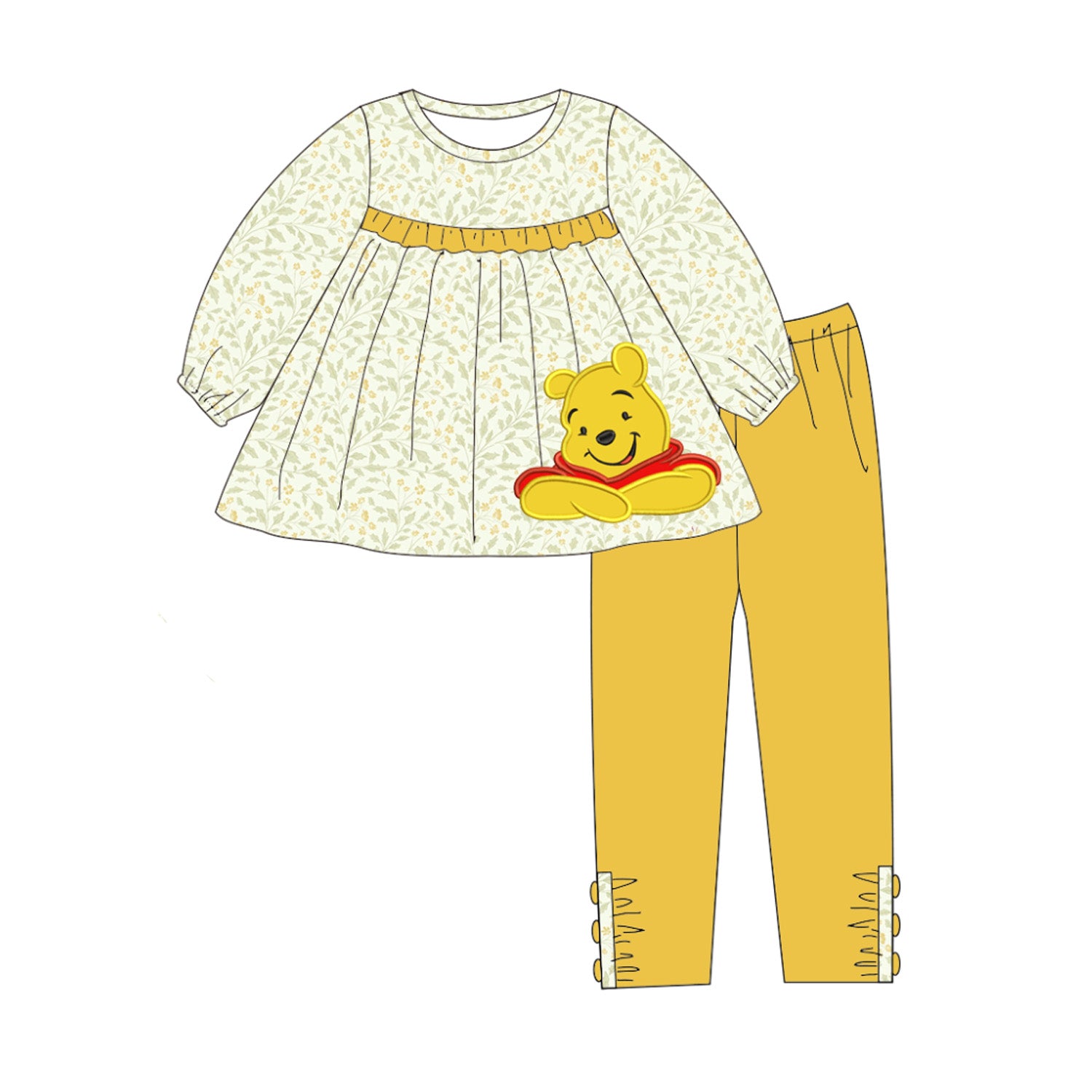 (Pre Order)Fall Girls Cartoon Applique Outfit Set