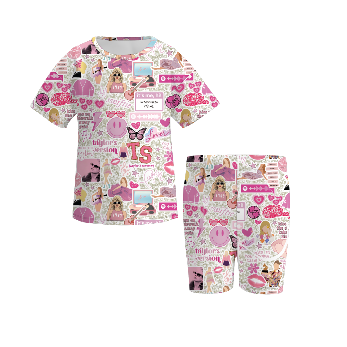 (Pre Order)Girls Cartoon Print Cycling Trouser Set