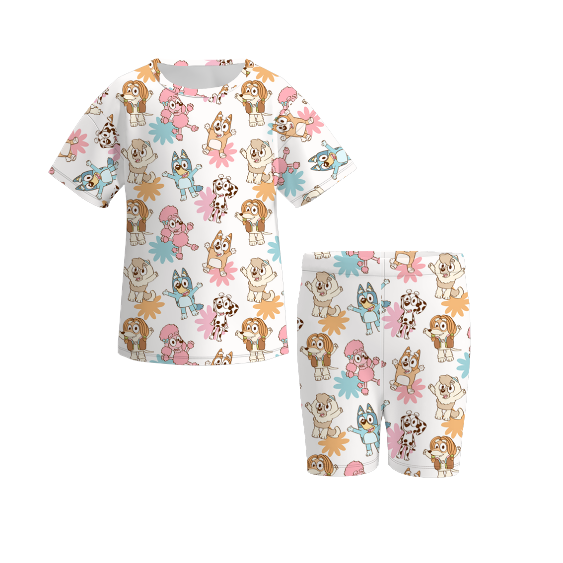 (Pre Order)Girls Cartoon Print Cycling Trouser Set