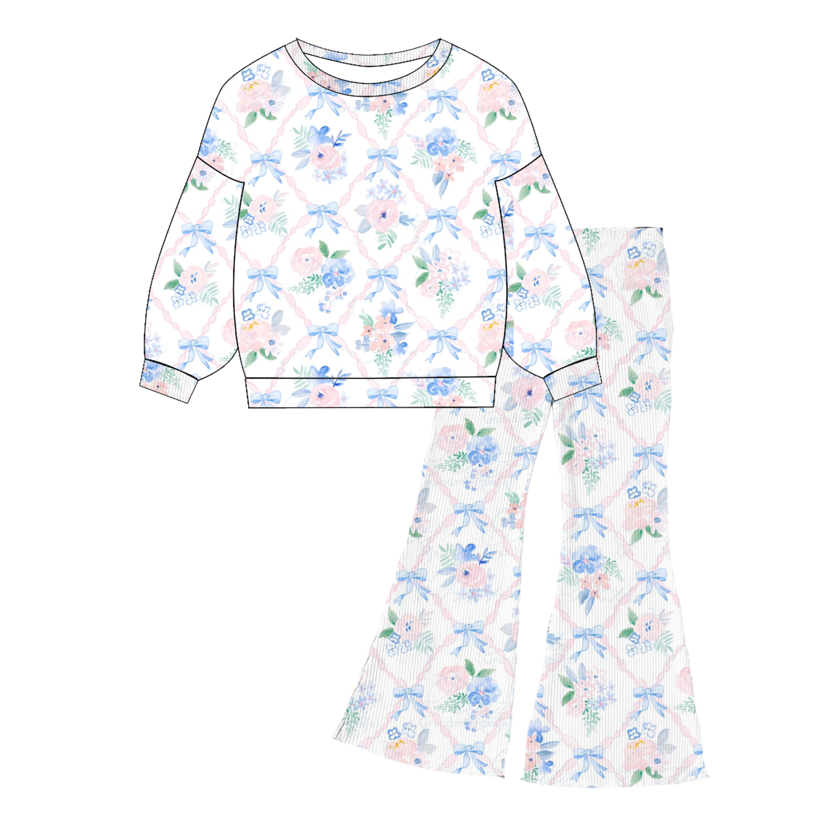 (Pre Order)Girls Print Twill Sweatshirt Suit