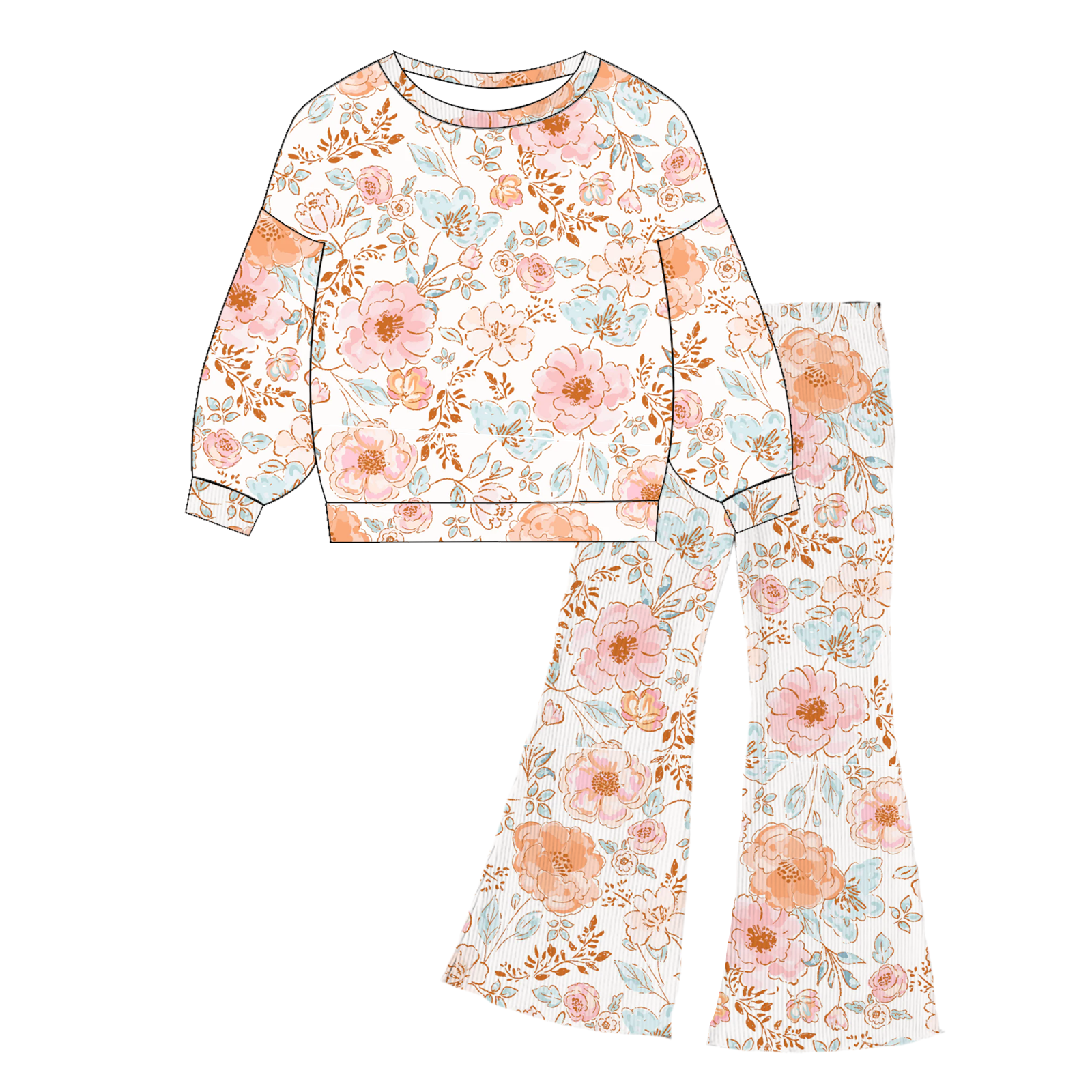 (Pre Order)Girls Print Twill Sweatshirt Suit
