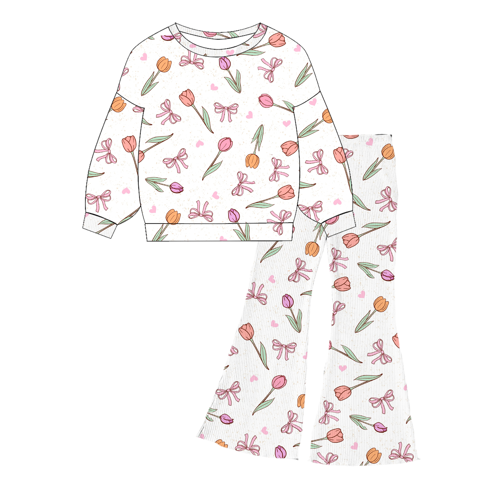 (Pre Order)Girls Print Twill Sweatshirt Suit