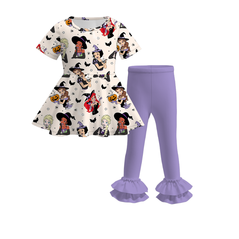 (Pre Order)Girls Halloween Cartoon Print Outfit Set