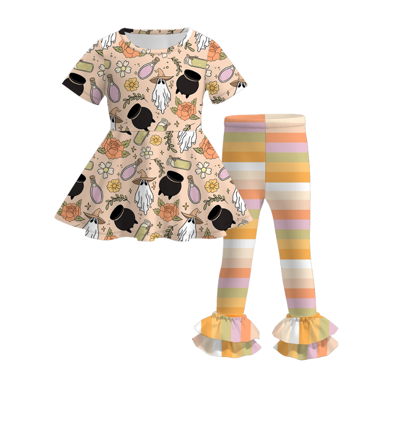 (Pre Order)Girls Halloween Cartoon Print Outfit Set