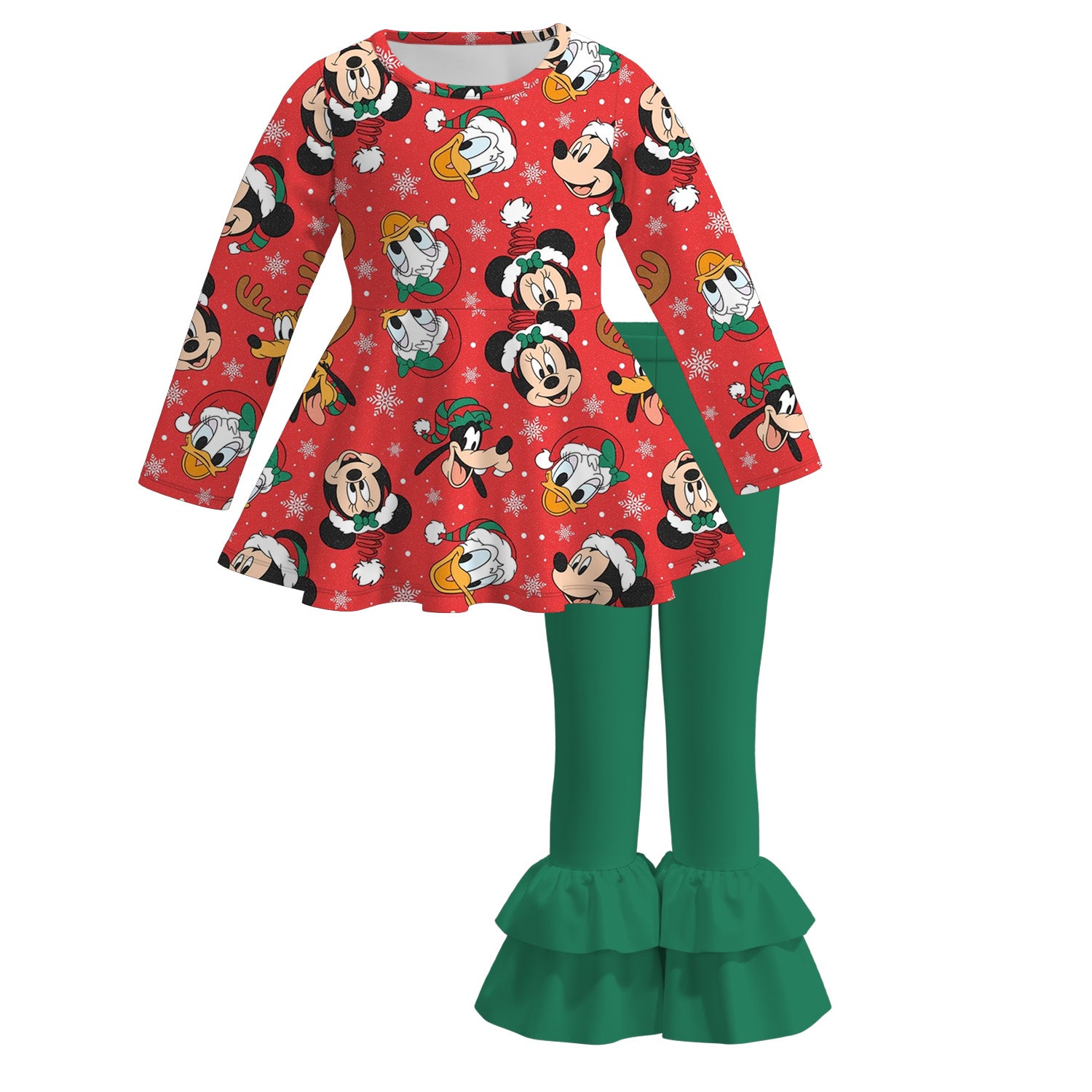 (Pre Order)Girls Christmas Cartoon Print Outfit Set