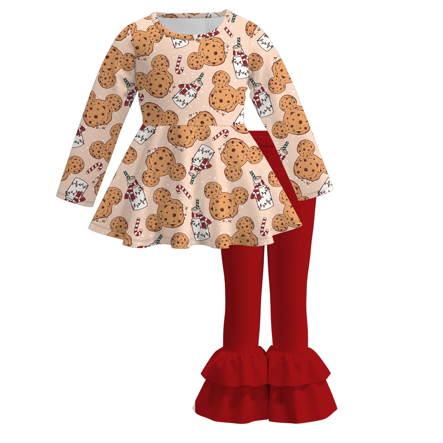 (Pre Order)Girls Christmas Cartoon Print Outfit Set