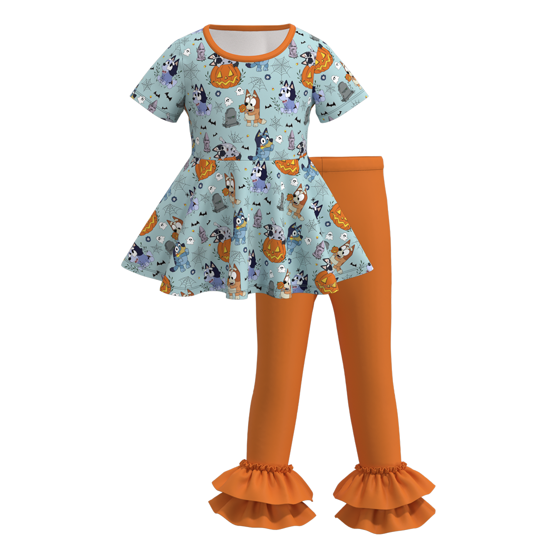 (Pre Order)Girls Halloween Cartoon Print Outfit Set