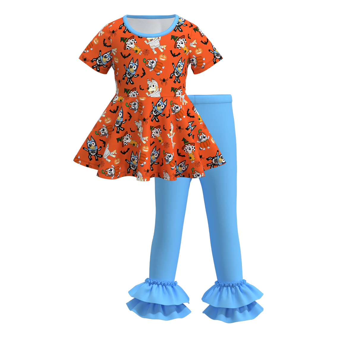 (Pre Order)Girls Halloween Cartoon Print Outfit Set