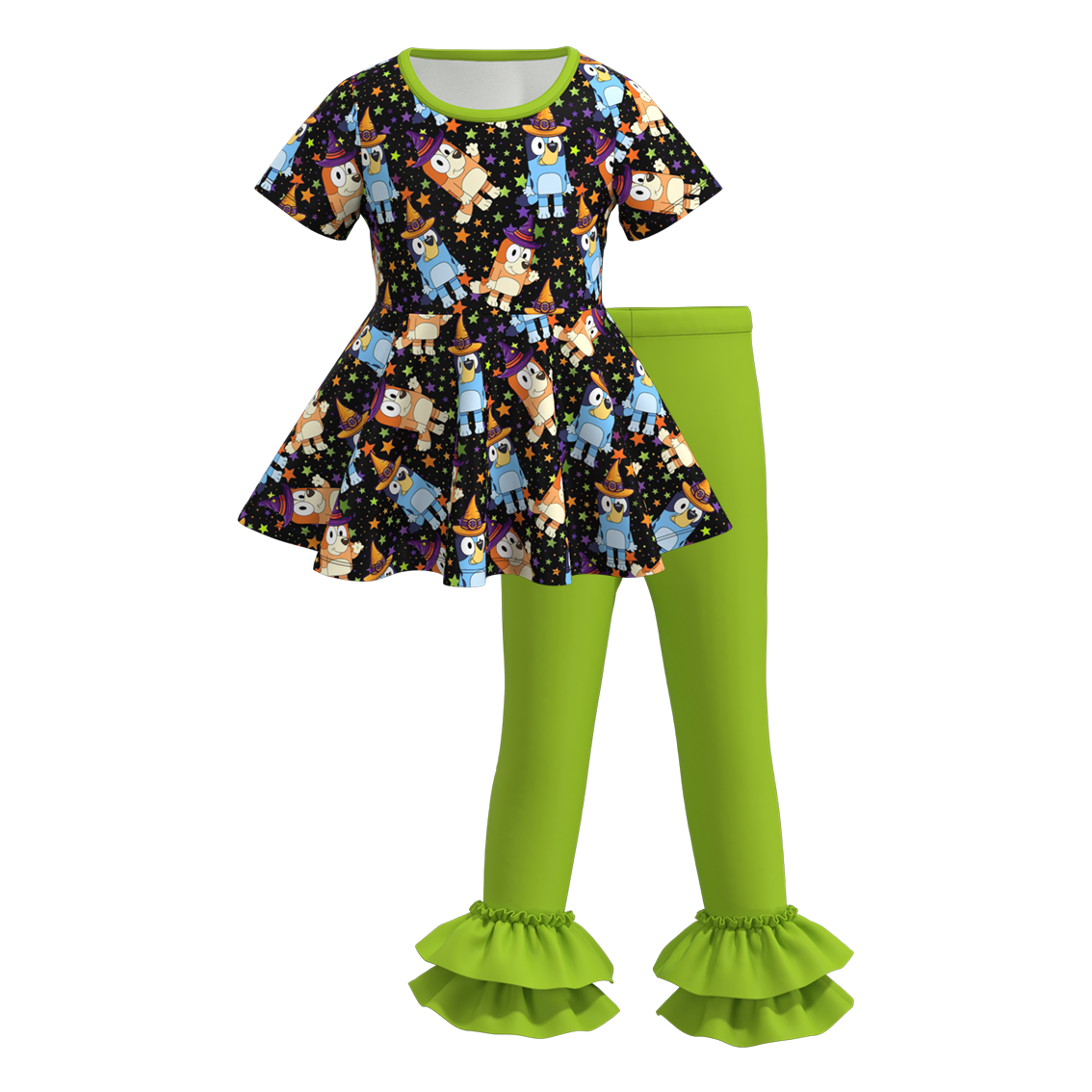 (Pre Order)Girls Halloween Cartoon Print Outfit Set