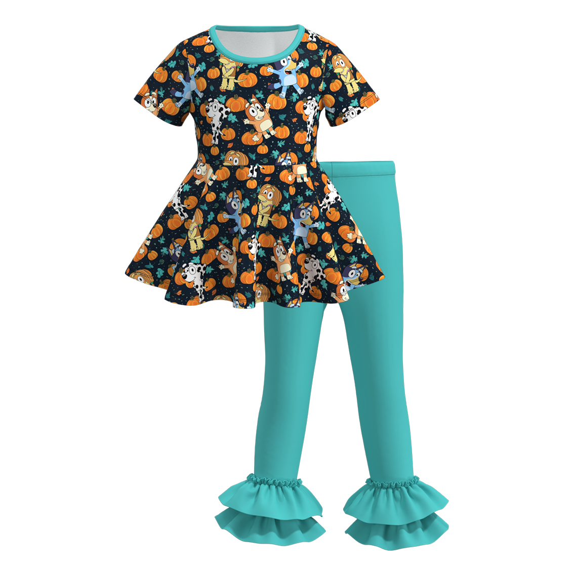 (Pre Order)Girls Halloween Cartoon Print Outfit Set