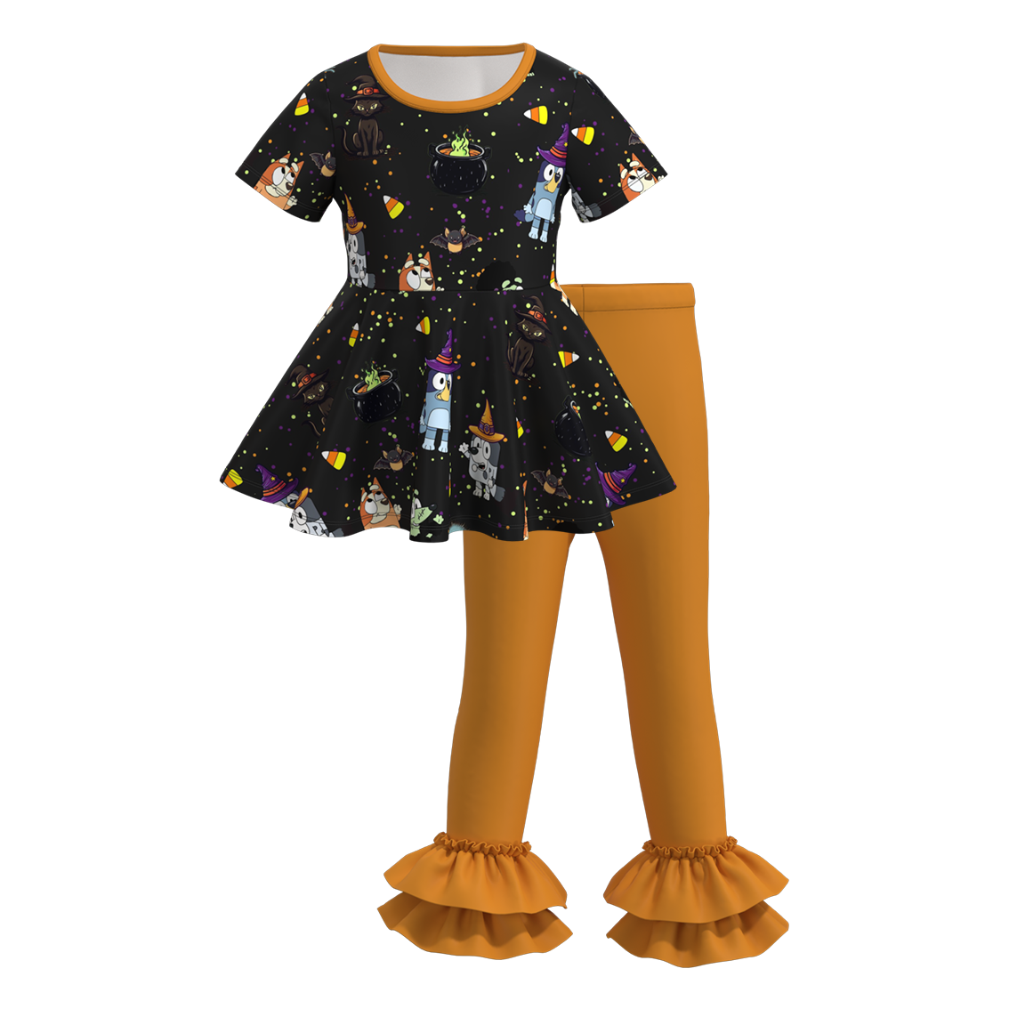 (Pre Order)Girls Halloween Cartoon Print Outfit Set
