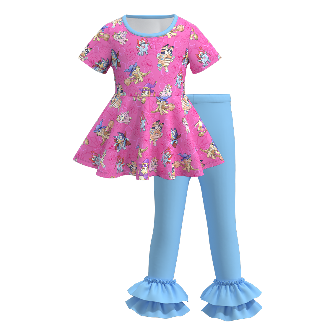 (Pre Order)Girls Halloween Cartoon Print Outfit Set