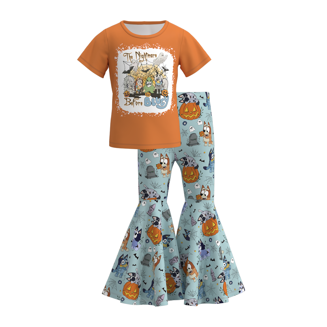 (Pre Order)Girls Halloween Cartoon Print Outfit Set