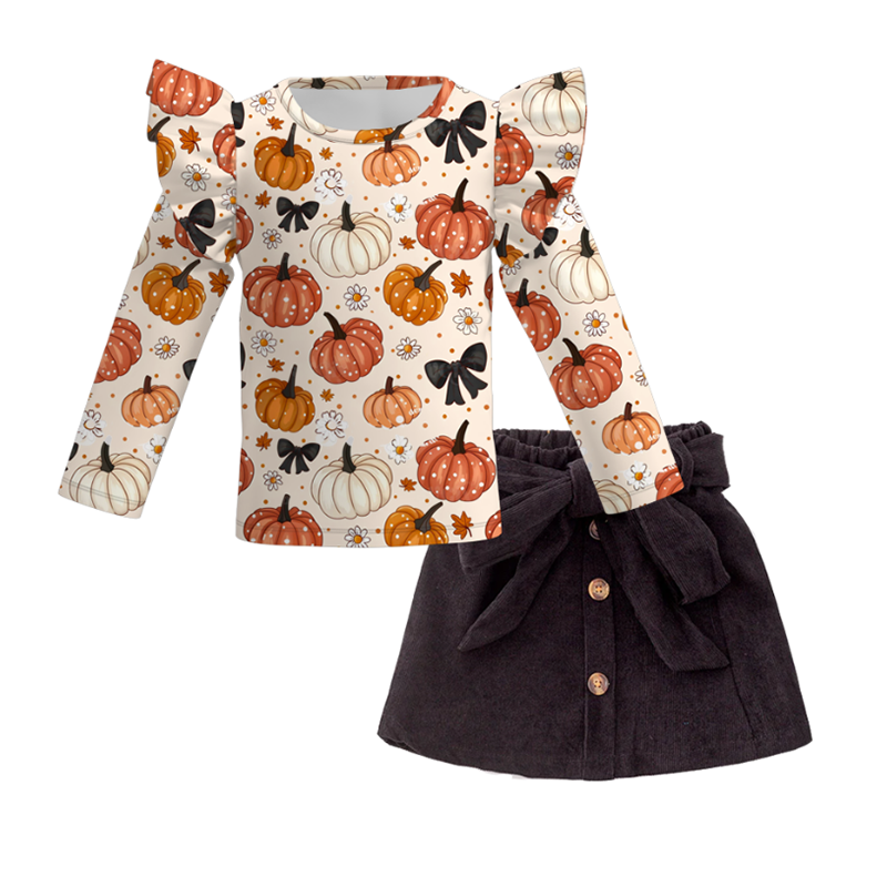 (Pre Order+Skirt In Stock)Girls Halloween Print Skirt Set