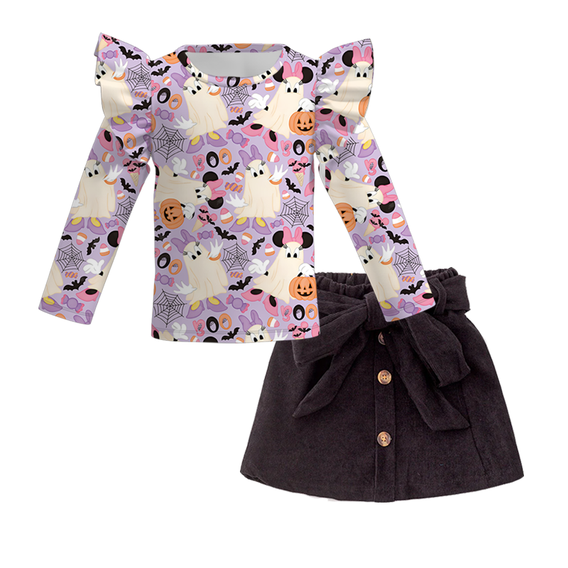 (Pre Order+Skirt In Stock)Girls Halloween Print Skirt Set