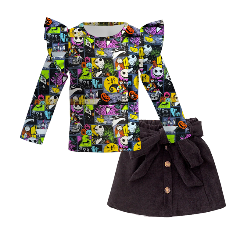 (Pre Order+Skirt In Stock)Girls Halloween Print Skirt Set