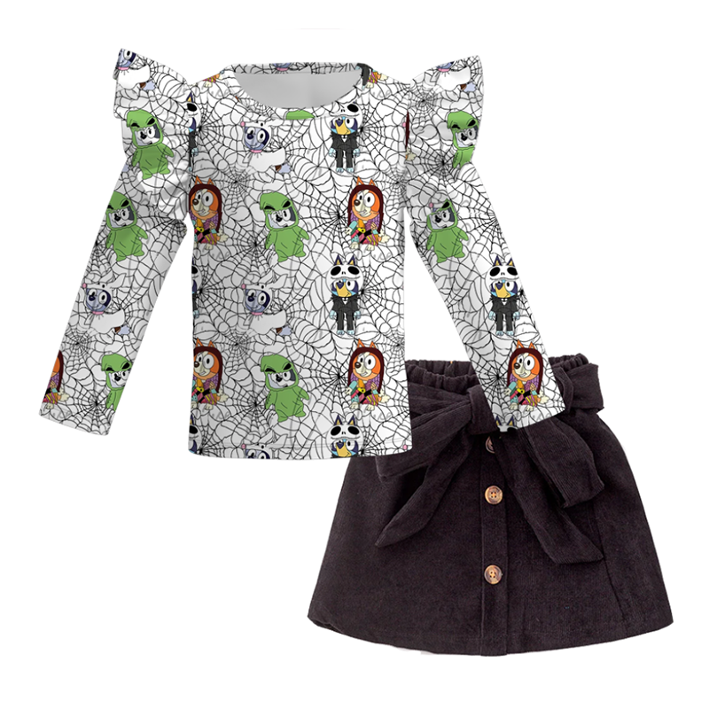 (Pre Order+Skirt In Stock)Girls Halloween Print Skirt Set